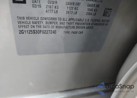 2015 Chevrolet Impala 2Lt from USA, damaged, VIN 2G1125S30F9227246